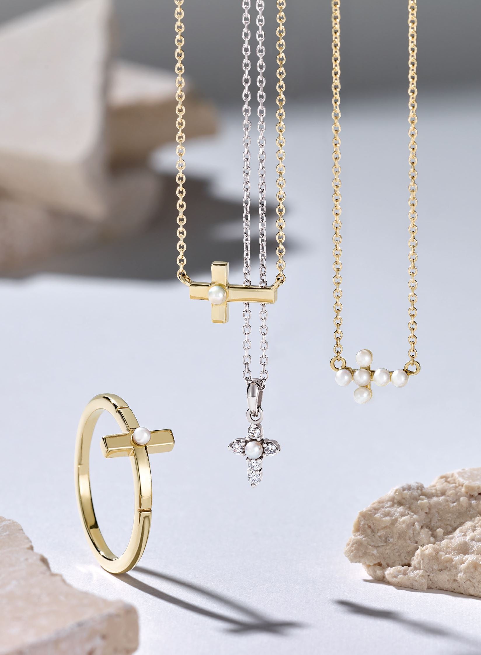 Single Pearl Sideways Cross Necklace Necklace Robyn Canady