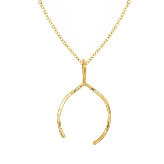 14K Skinny Wishbone Charm Necklace Necklace Robyn Canady 14K Gold