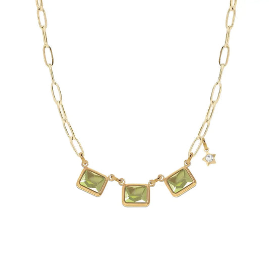 7 Fall Colors - Triple Emerald Cut Paperclip Chain Necklace Necklace Robyn Canady Peridot