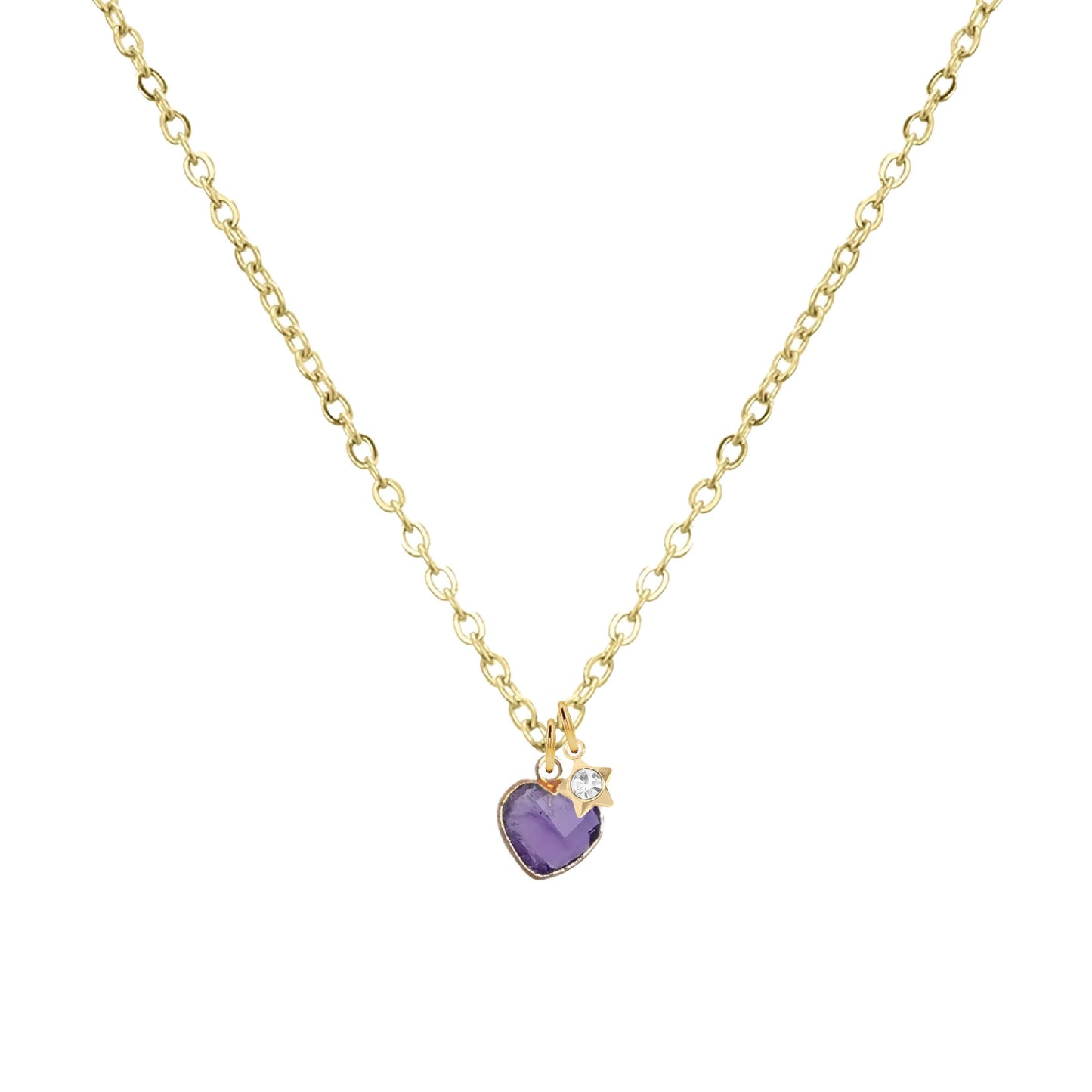 Tiny Heart + Star Necklace in Amethyst Necklace Robyn Canady