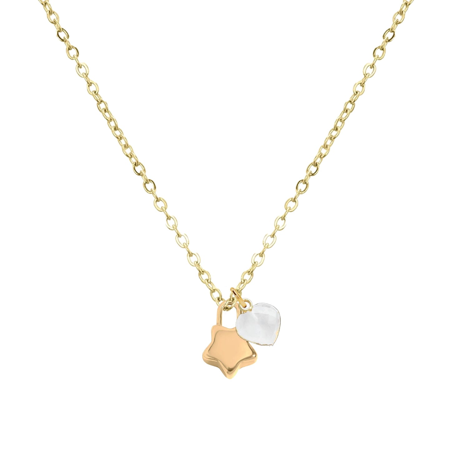 Tiny Star + Heart Necklace in Moonstone Necklace Robyn Canady