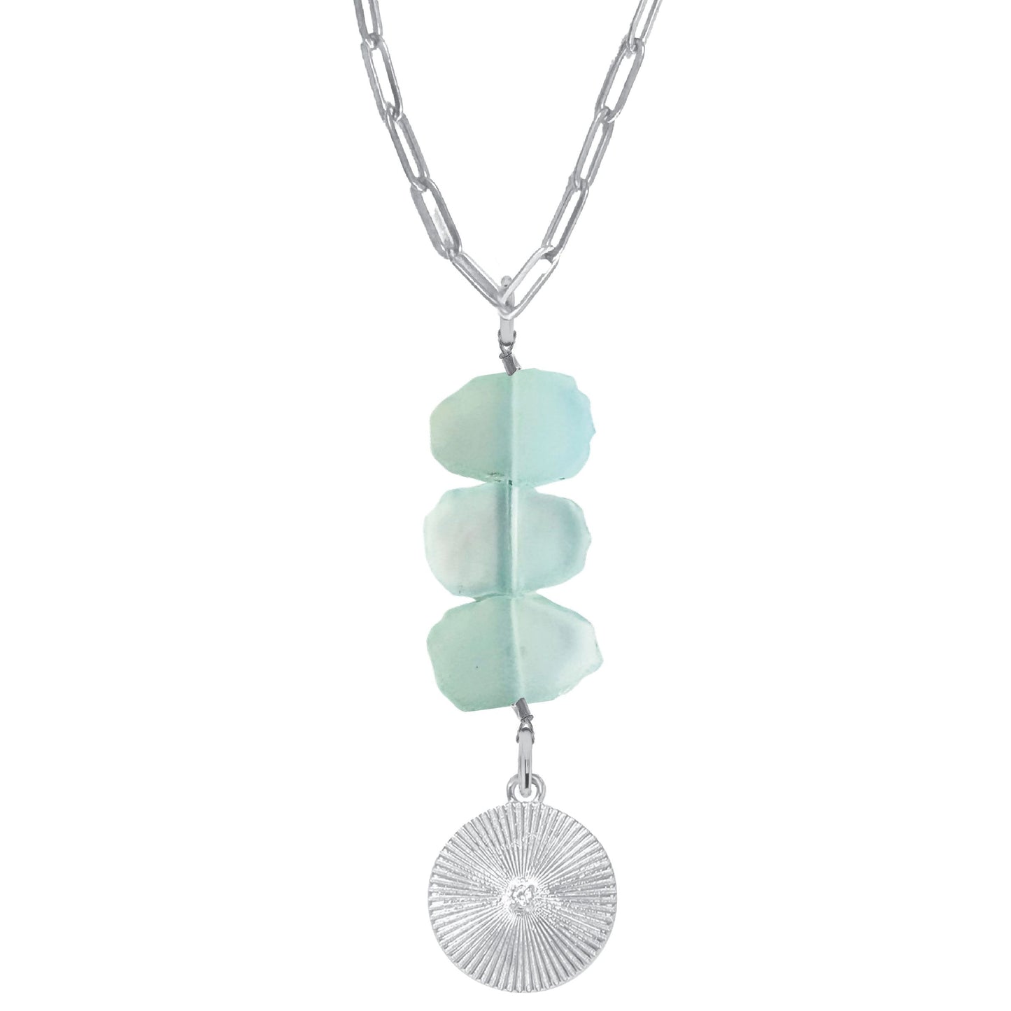 Natasha Paperclip Drop Necklace in Aqua Chalcedony - Round Crystal Robyn Canady Silver