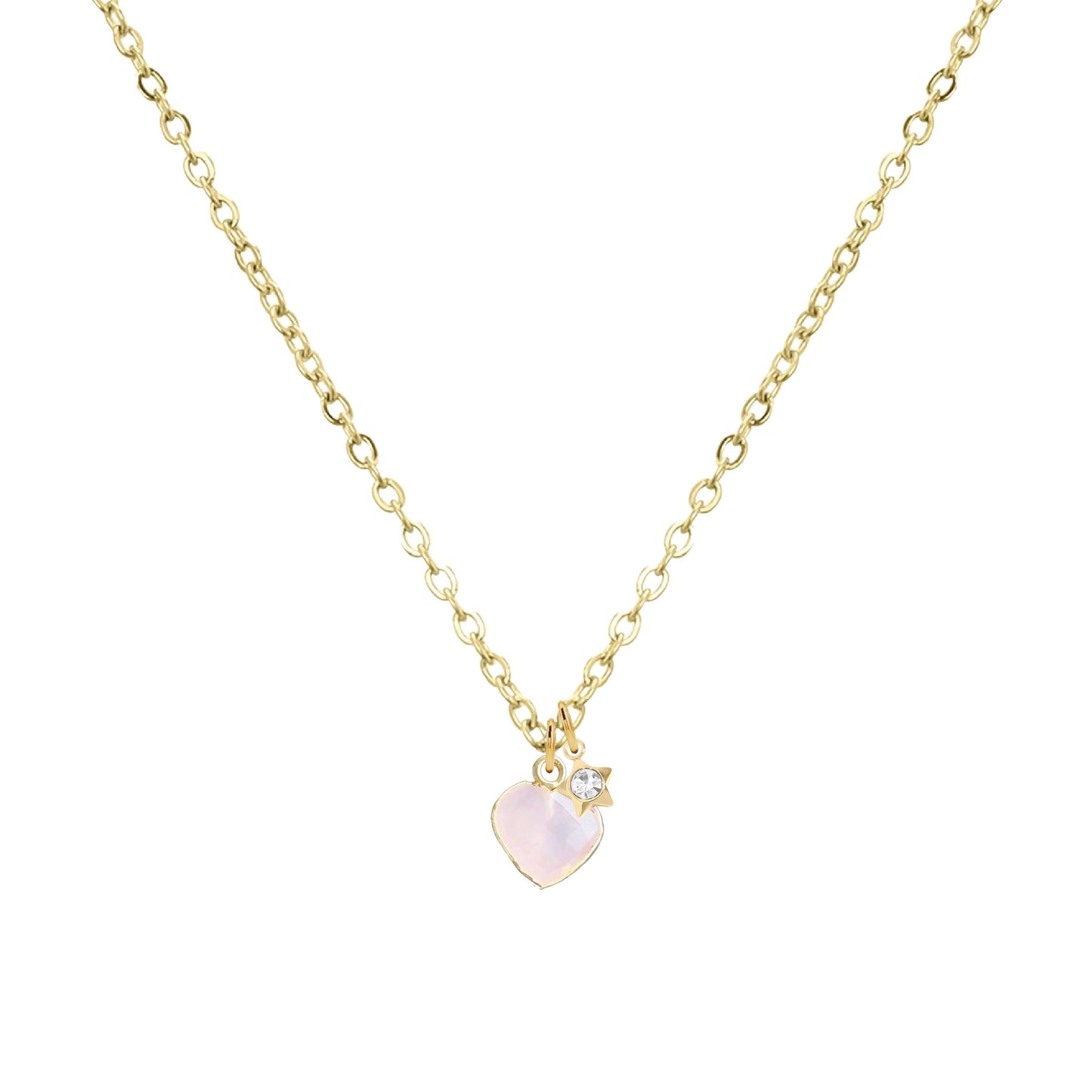 Tiny Heart + Star Necklace in Rose Quartz Necklace Robyn Canady