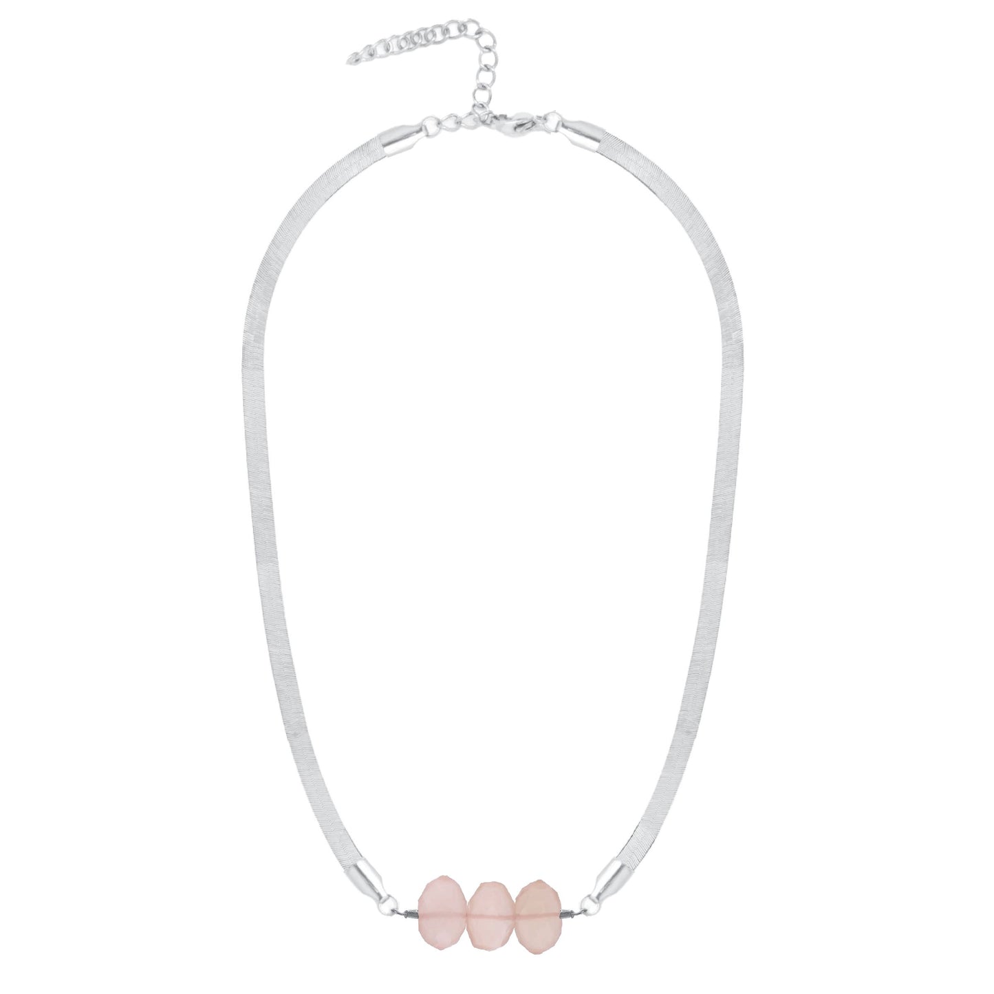 Natasha 5.5mm Thick Herringbone Chain Necklace in Pink Chalcedony Robyn Canady Silver