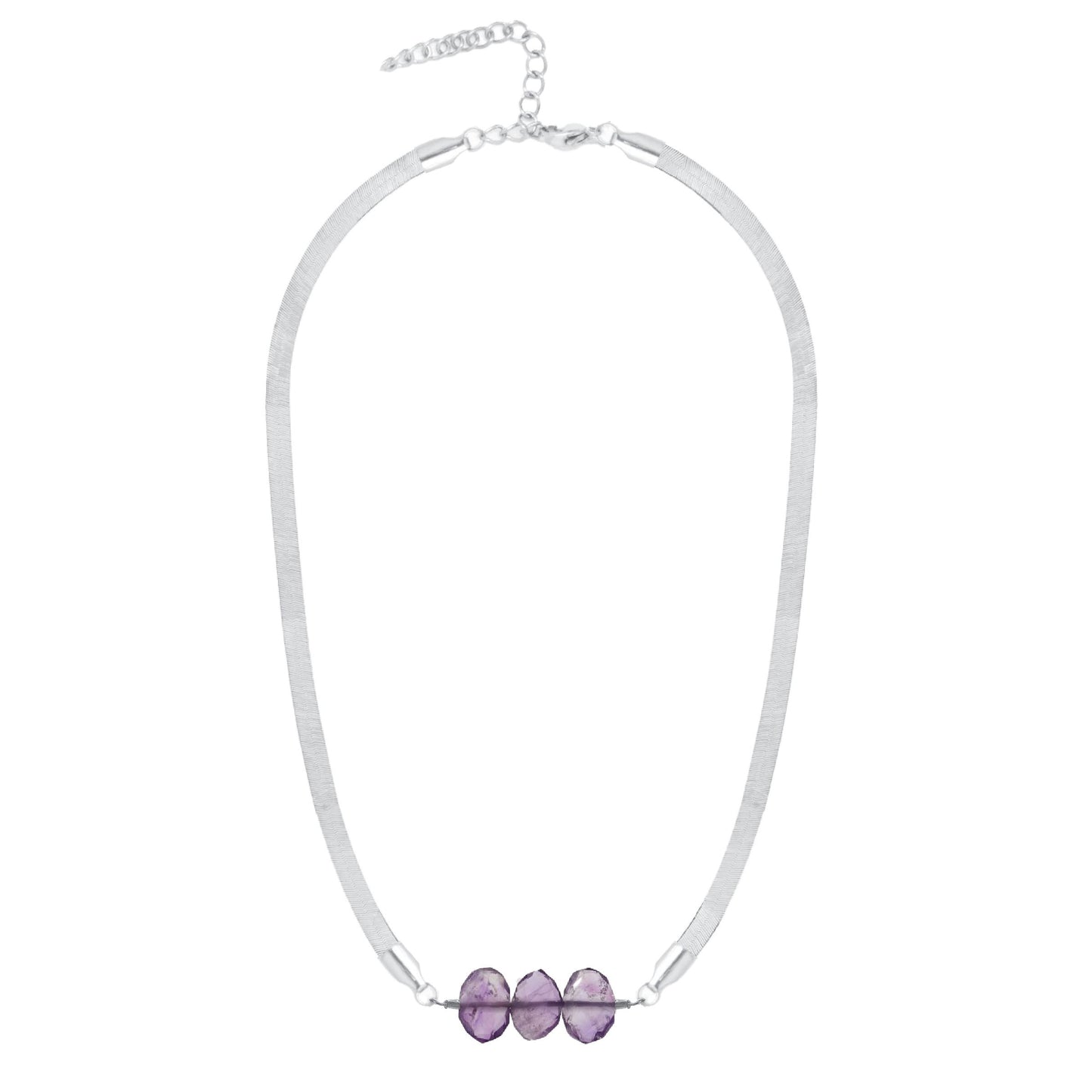 Natasha 5.5mm Thick Herringbone Chain Necklace in Amethyst Robyn Canady Silver