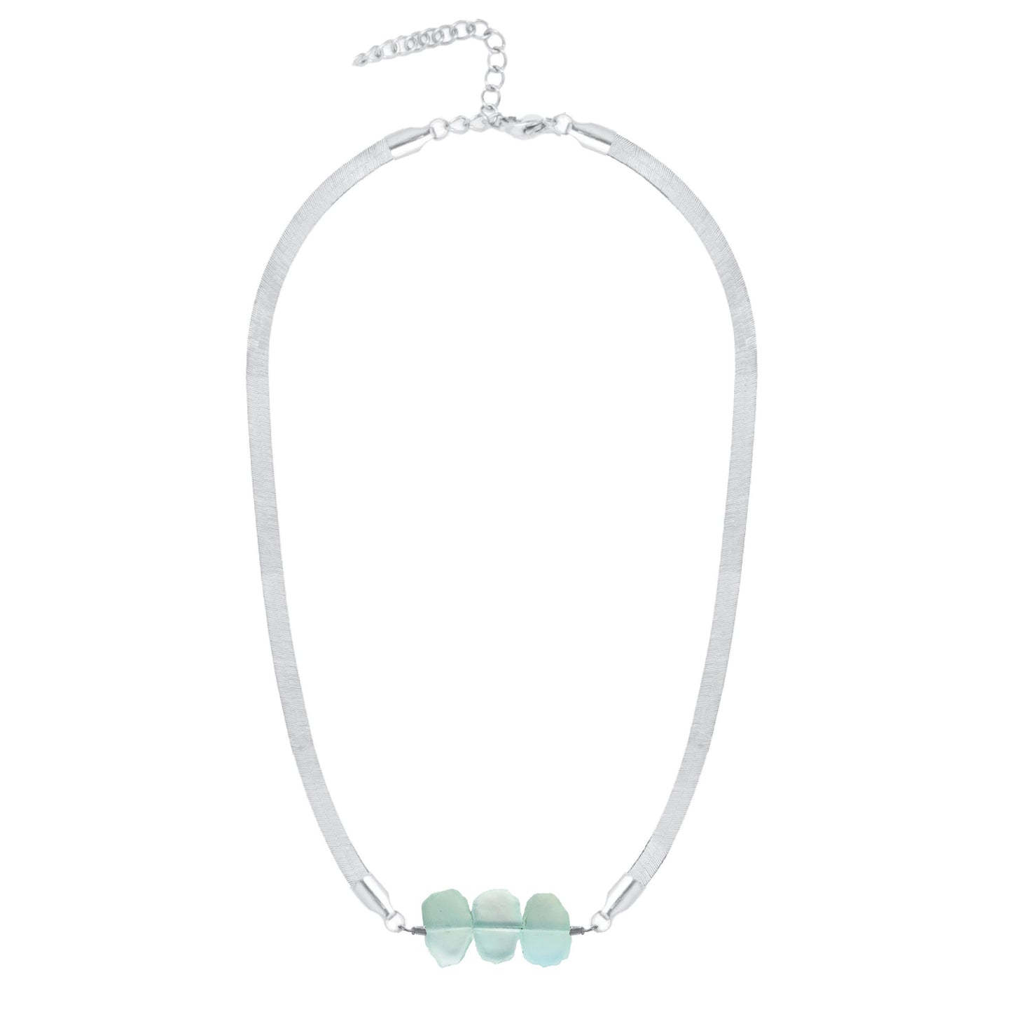 Natasha 5.5mm Thick Herringbone Chain Necklace in Aqua Chalcedony Robyn Canady Silver