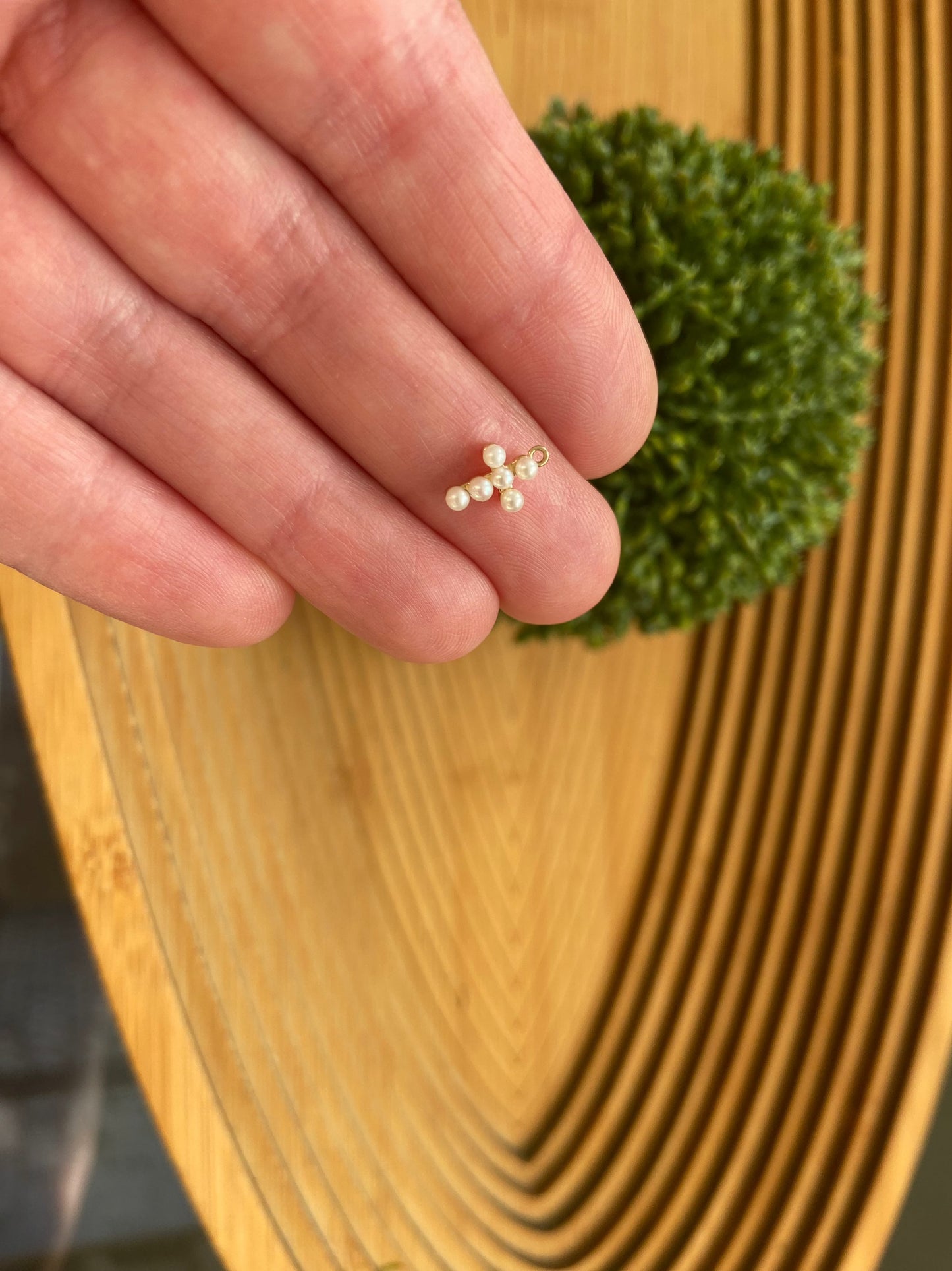 Tiny 14K Solid Gold Pearl Cross Charm Charm Robyn Canady