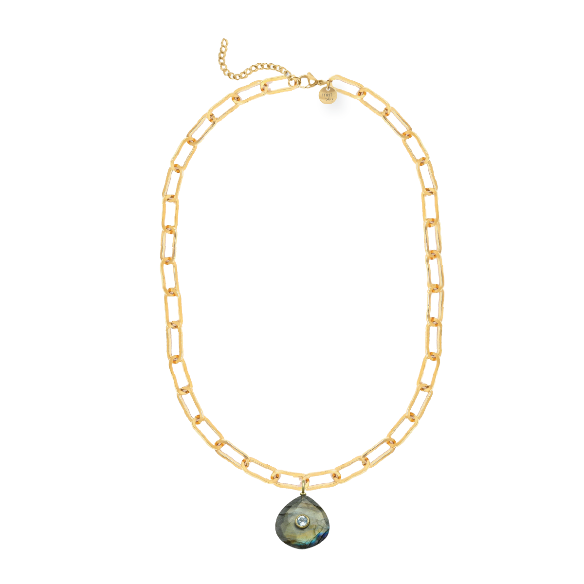 Labradorite and Blue Topaz Paperclip Chain Necklace