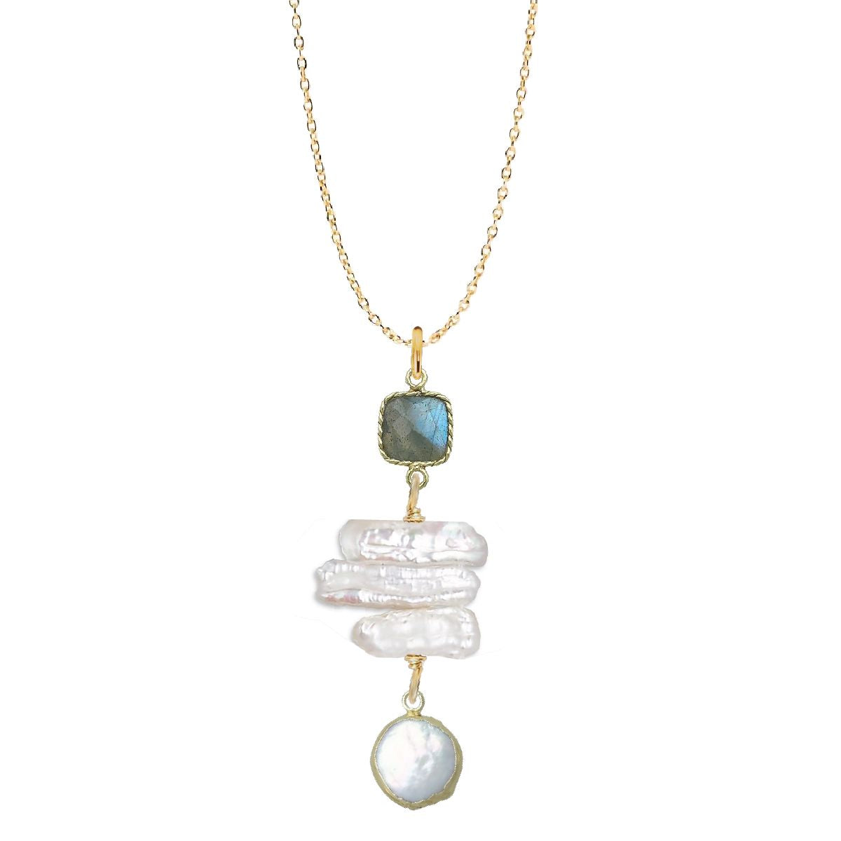 Labradorite and Stick Pearl Drop Necklace Robyn Canady