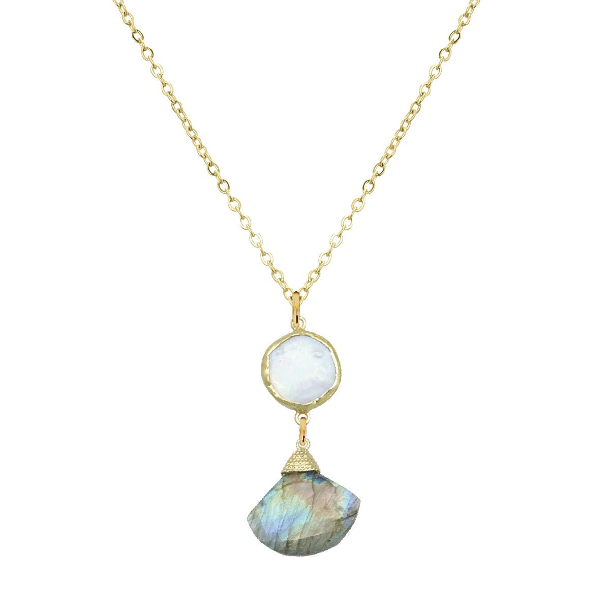 Labradorite and Pearl Fan Necklace Robyn Canady 18K Stainless Steel