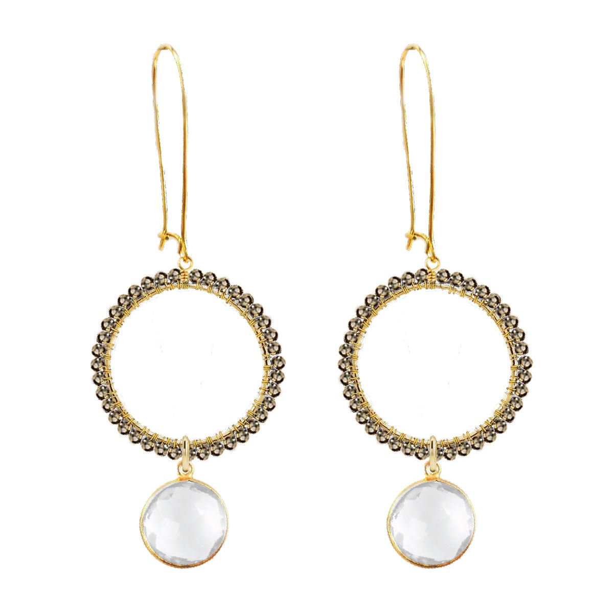 Aria Statement Drop Earrings in Pyrite & Crystal Quartz Earrings Robyn Canady