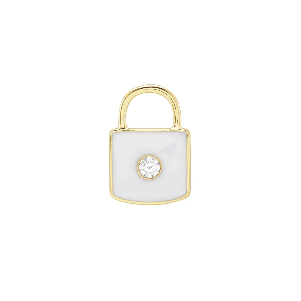 White Enamel Diamond Lock Necklace or Charm Necklace Robyn Canady 14K Solid Yellow Gold No Chain/Charm Only