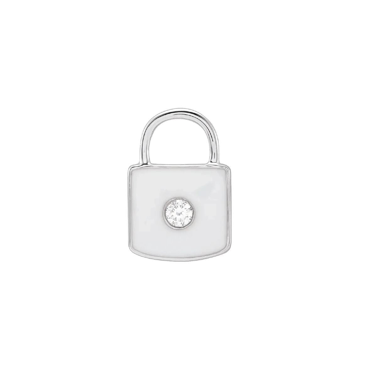 White Enamel Diamond Lock Necklace or Charm Necklace Robyn Canady 14K Solid White Gold No Chain/Charm Only