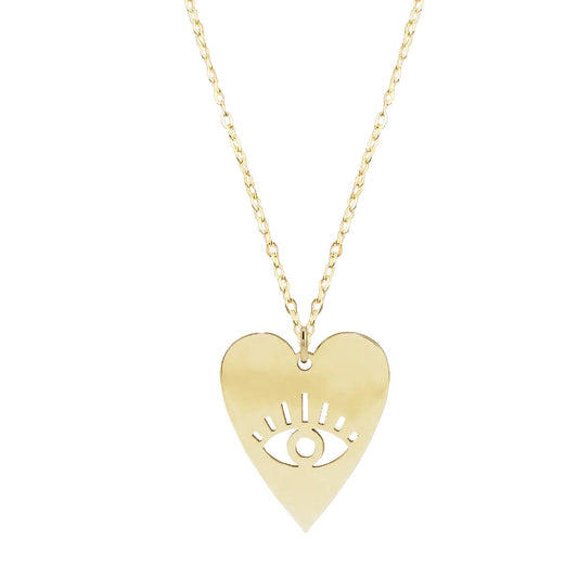 Large Eye of Protection Heart Necklace Necklace Robyn Canady 14K Yellow Gold 16" 14K Yellow Gold Chain