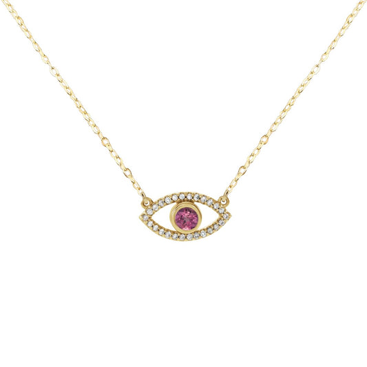 Tiny Eye of Protection Necklace with Pink Tourmaline and White Sapphires Necklace Robyn Canady 14K Yellow Gold 16" 14K Yellow Gold Chain 