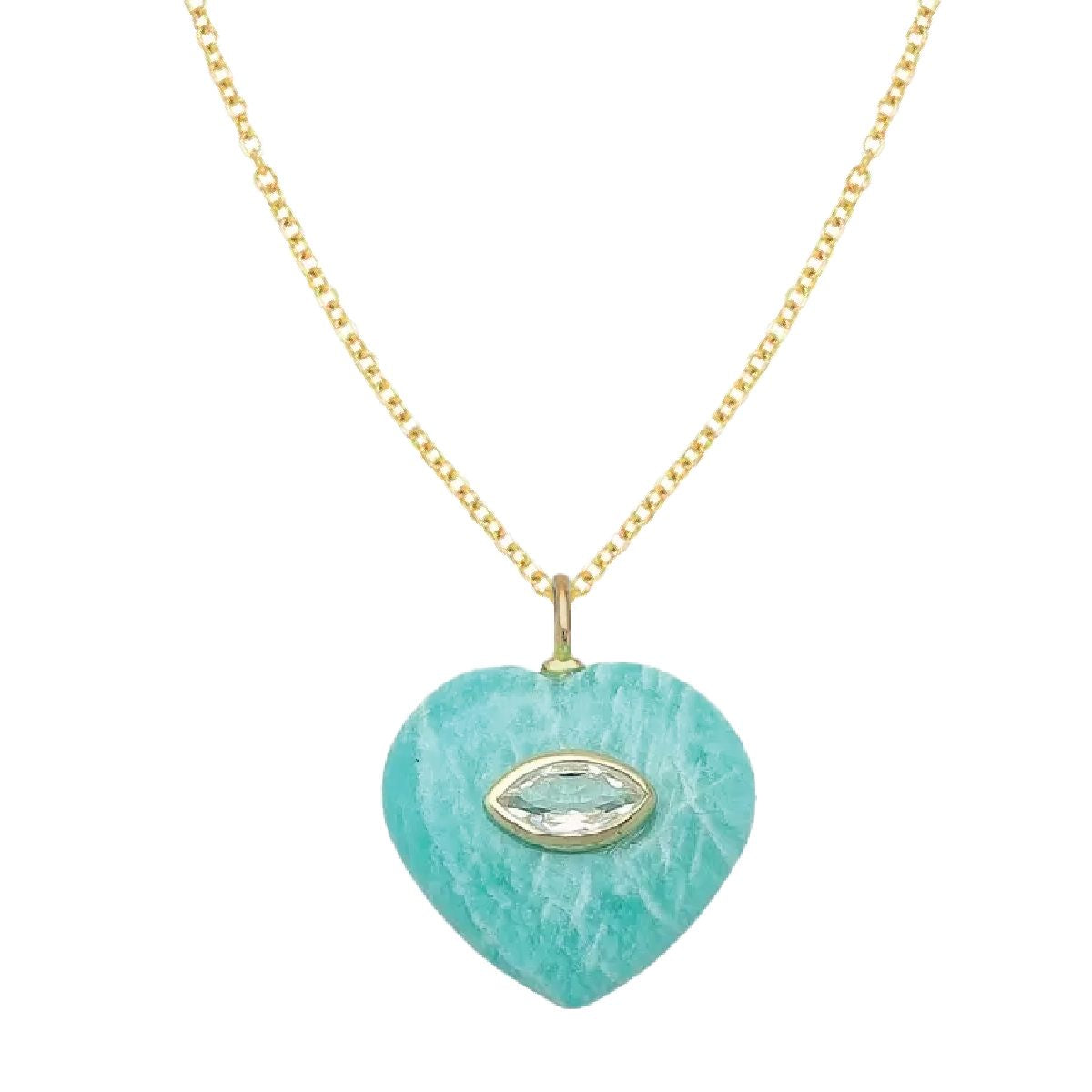 LoveSpell Heart Necklace - I need more Balance in my life - Amazonite + White Topaz Necklace Robyn Canady 14K Gold Filled Chain