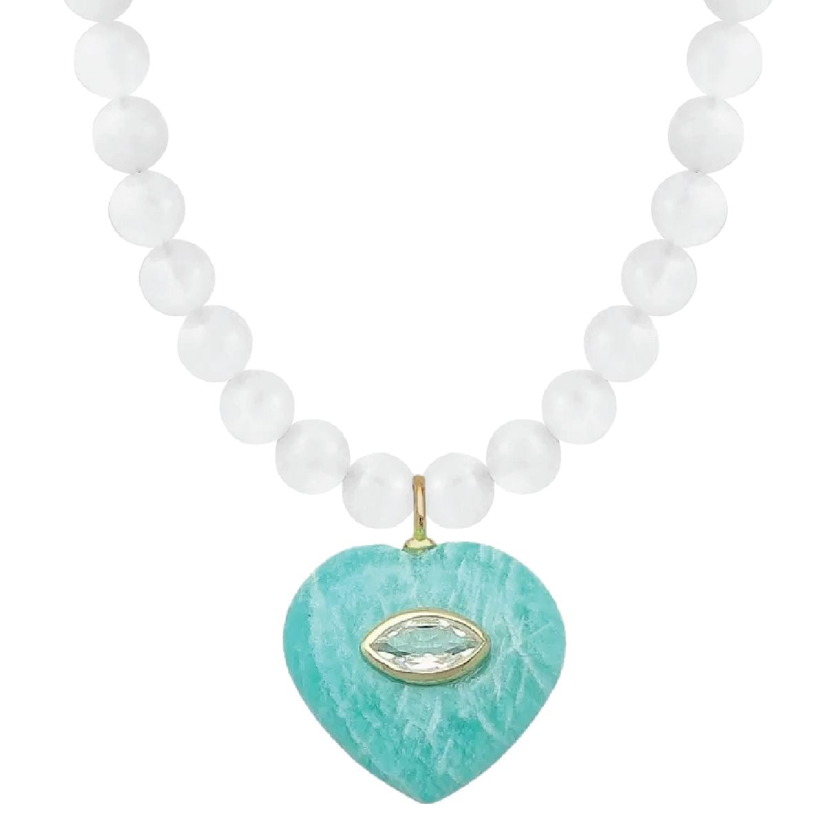 LoveSpell Heart Necklace - I need more Balance in my life - Amazonite + White Topaz Necklace Robyn Canady Moonstone Beaded Chain