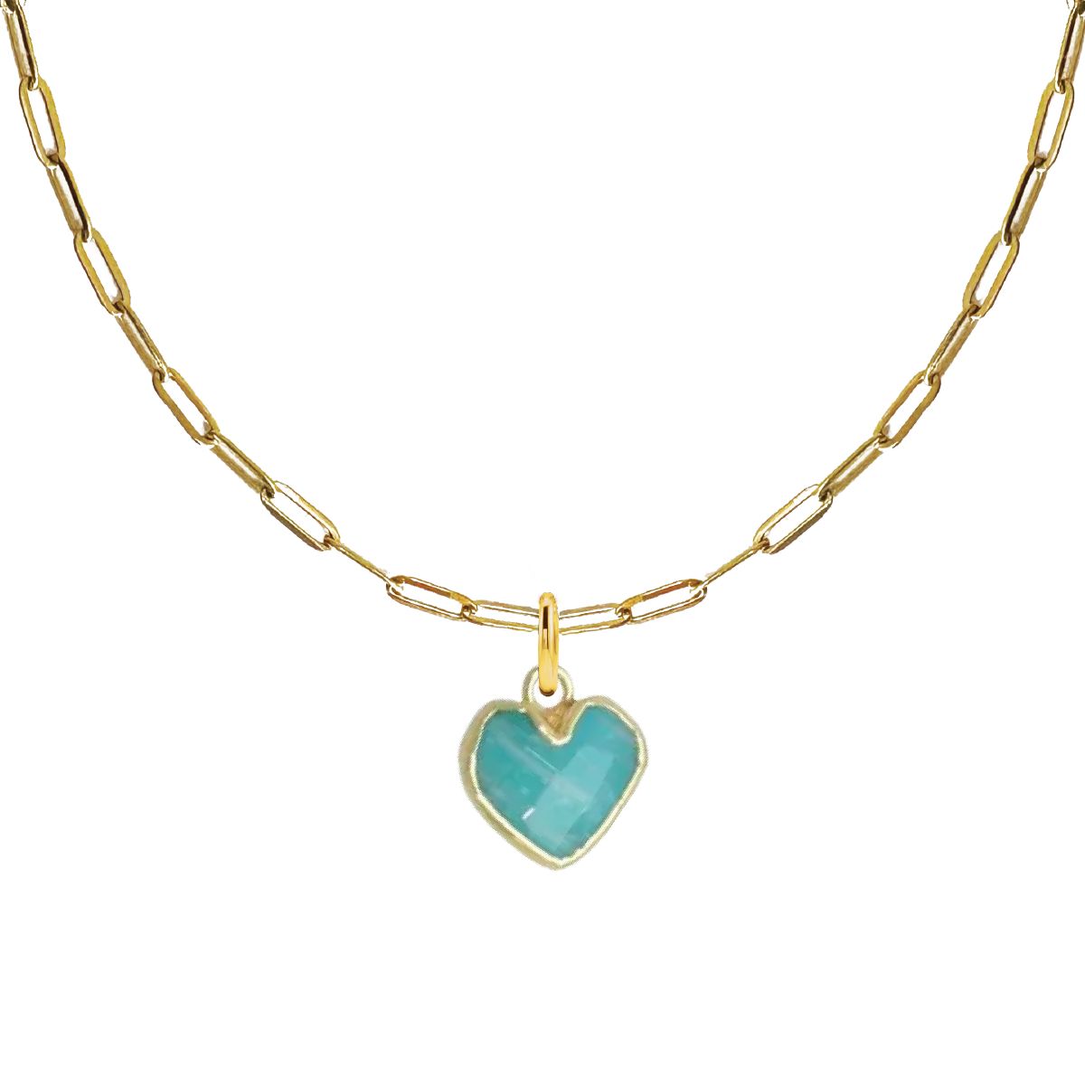 LoveSpell Tiny Heart Necklace - I need more Balance in my life - Amazonite Necklace Robyn Canady Paperclip Chain
