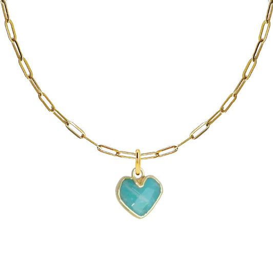 LoveSpell Tiny Heart Necklace - I need more Balance in my life - Amazonite Necklace Robyn Canady Paperclip Chain