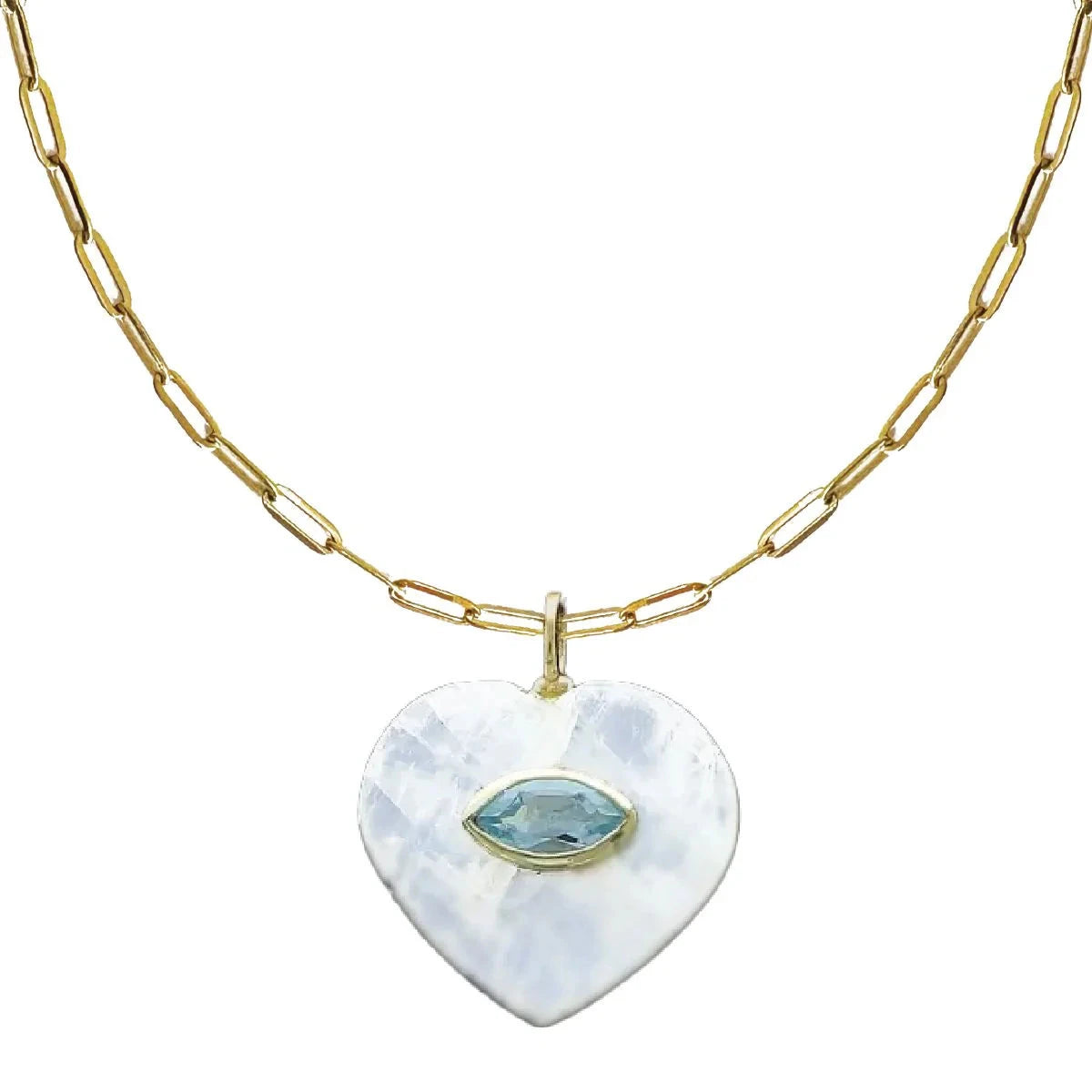 Double Gemstone Heart Necklace Necklace Robyn Canady Moonstone + Blue Topaz