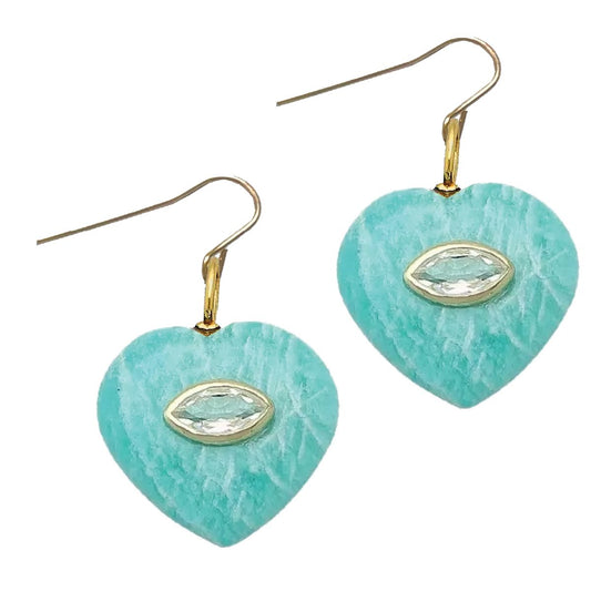 LoveSpell Heart Earrings - I need more balance in my life - Amazonite and White Topaz Earrings Robyn Canady