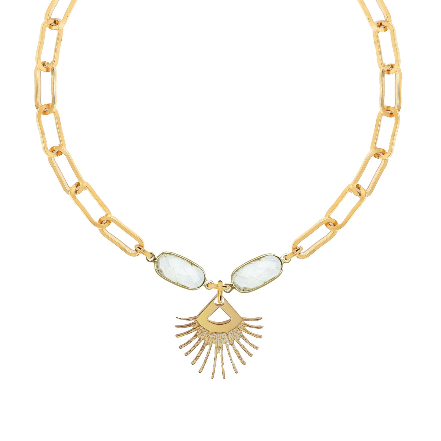 Moonstone Sunburst Fringe Paperclip Chain Necklace Robyn Canady