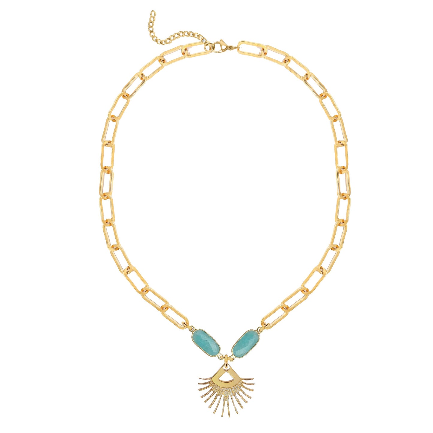 Amazonite Sunburst Fringe Paperclip Chain Necklace Robyn Canady