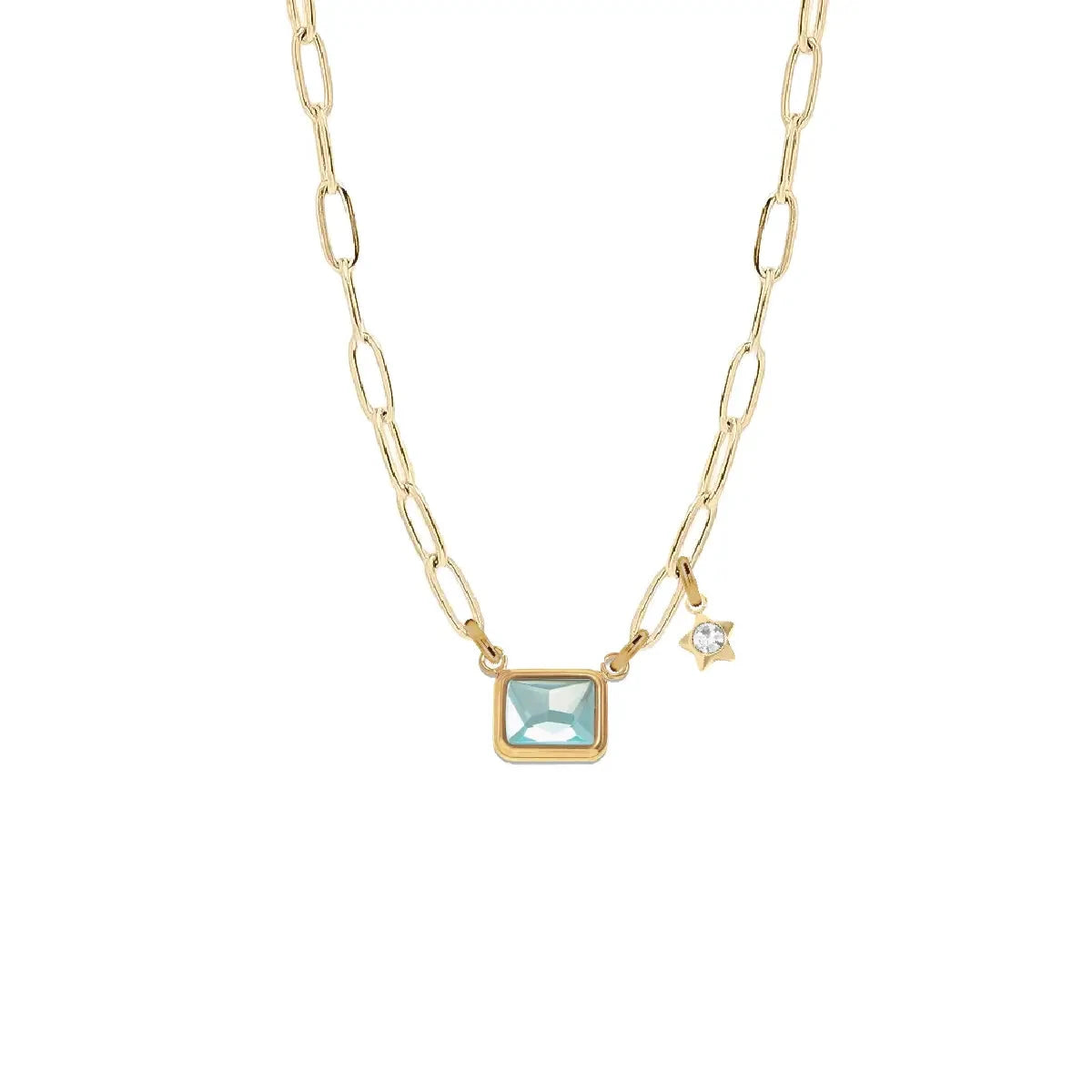 7 Fall Colors - Emerald Cut Paperclip Chain Necklace Necklace Robyn Canady Aqua