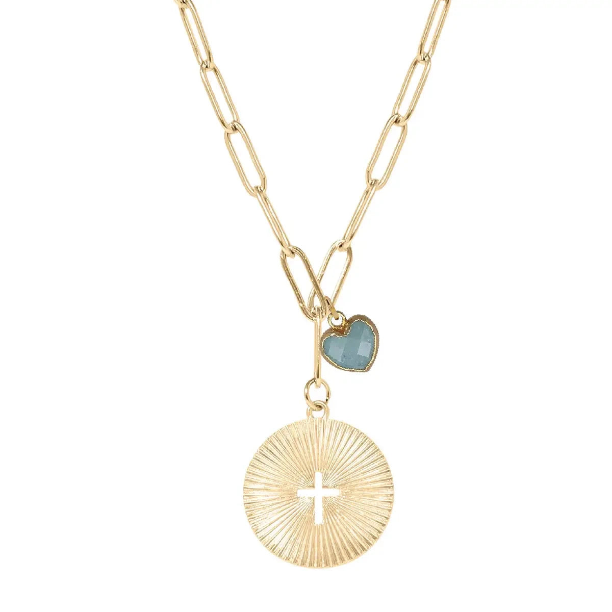 5 Fall Colors - Cross Paperclip Heart Necklace Necklace Robyn Canady Aquamarine