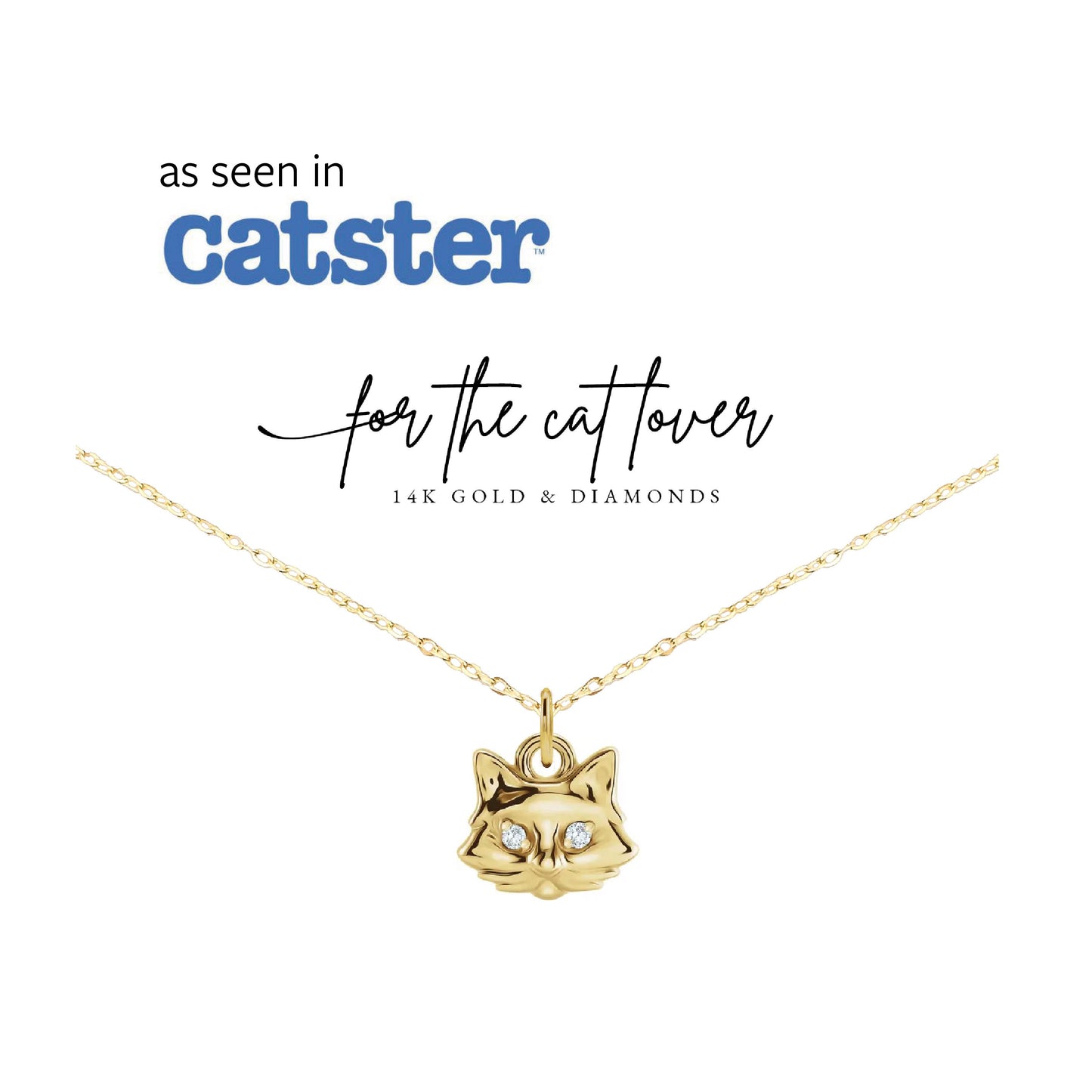 14K gold diamond tiny cat necklace | Delicate cat pendant jewelry