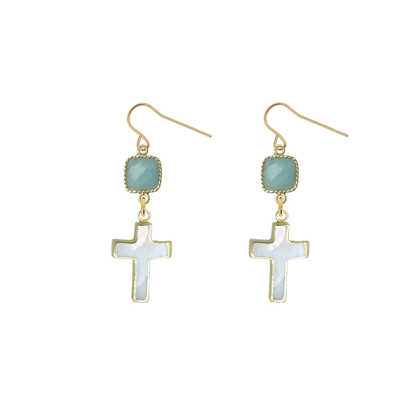 Gemstone and Mother of Pearl Cross Earrings - 4 color options Robyn Canady Aquamarine