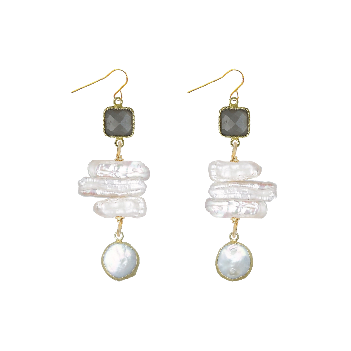Gemstone and Stick Pearl Drop Earrings - 4 color options