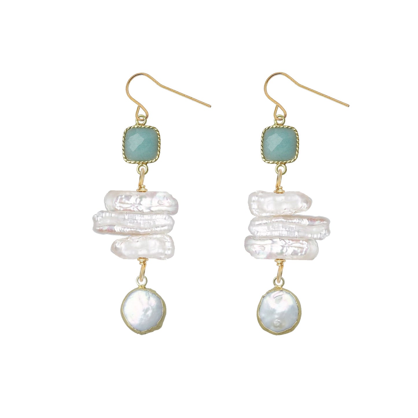 Gemstone and Stick Pearl Drop Earrings - 4 color options Robyn Canady Aquamarine