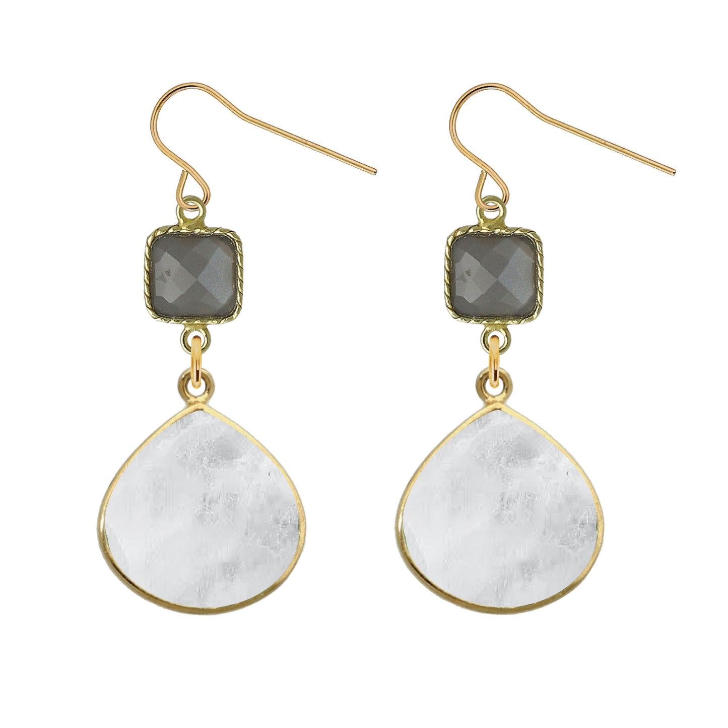 Gemstone and Moonstone Slice Earrings - 4 color options Robyn Canady Gray Moonstone