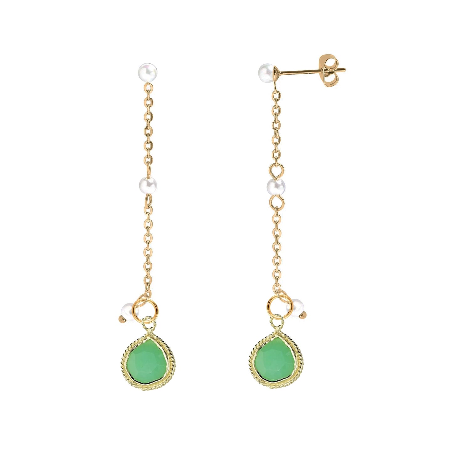 Long Pearl and Gemstone Drop Stud Back Earrings - 9 color options Robyn Canady Chrysoprase