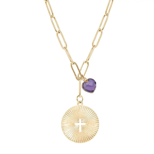 5 Fall Colors - Cross Paperclip Heart Necklace Necklace Robyn Canady Amethyst