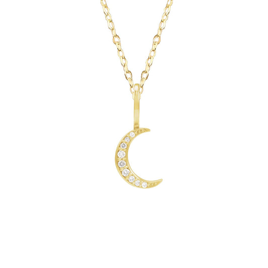 14K Solid Gold Crescent Moon with Diamonds Necklace Robyn Canady