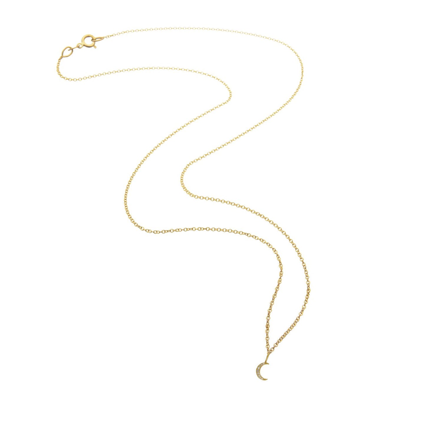 14K Solid Gold Crescent Moon with Diamonds Necklace Robyn Canady