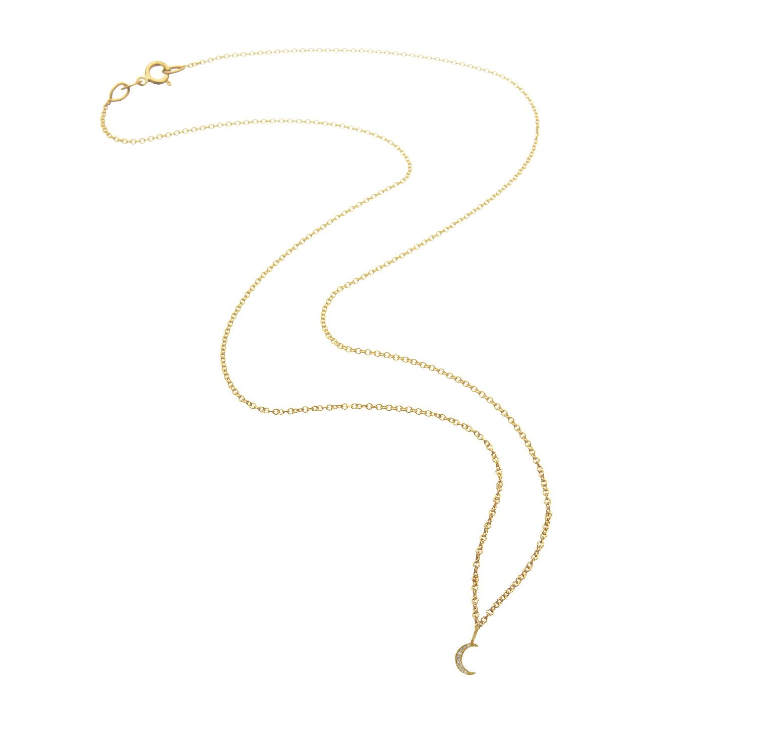 14K Solid Gold Crescent Moon with Diamonds Necklace Robyn Canady