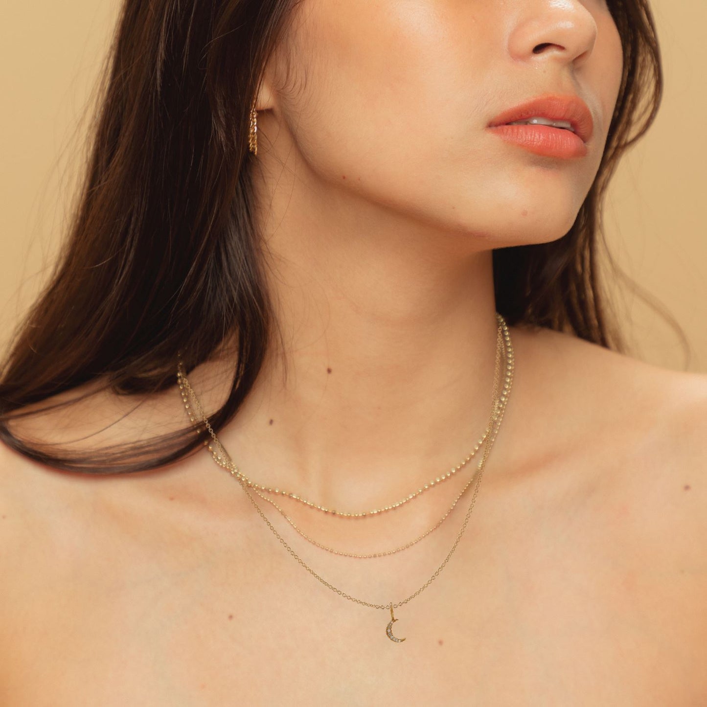 14K Solid Gold Crescent Moon with Diamonds Necklace Robyn Canady