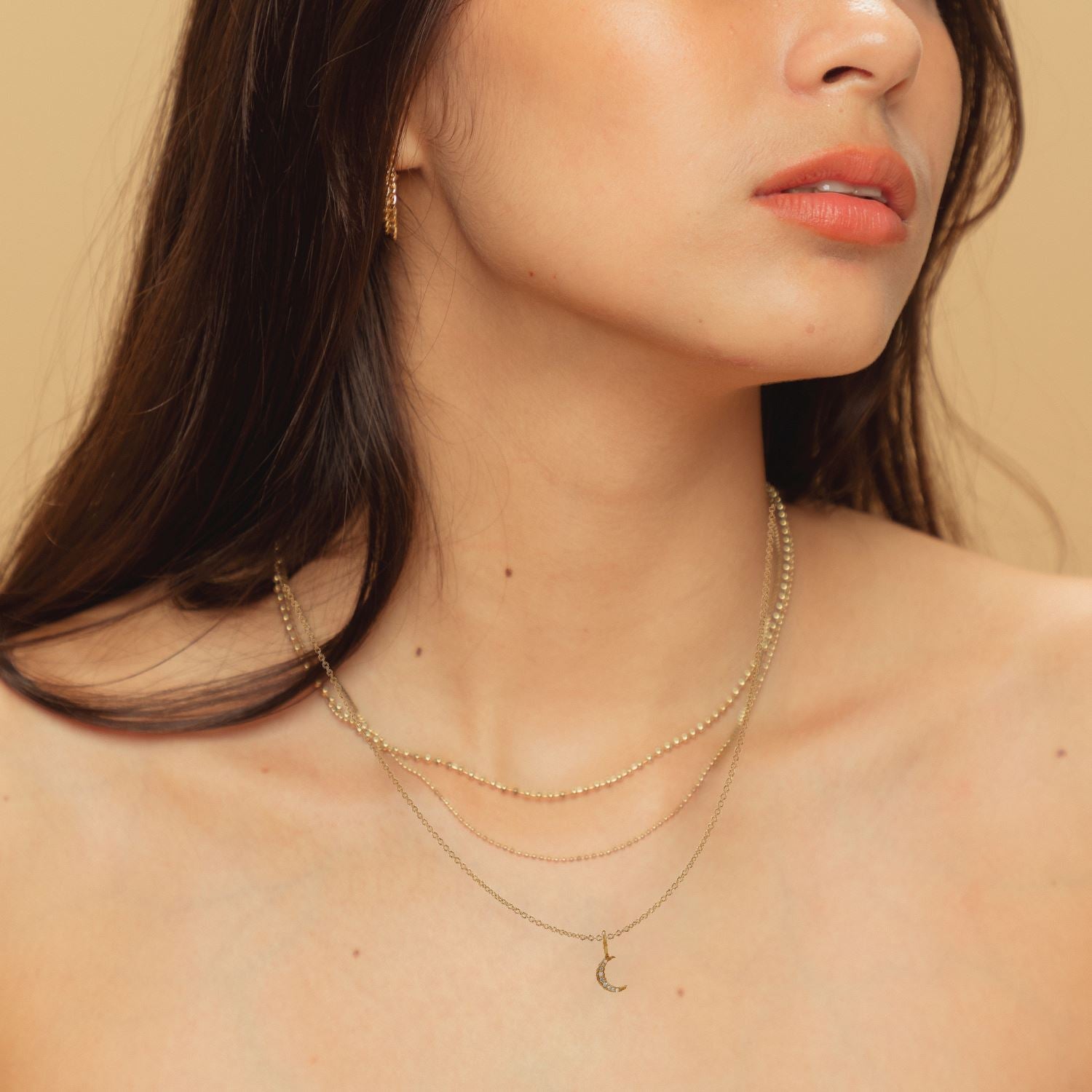 14K Solid Gold Crescent Moon with Diamonds Necklace Robyn Canady