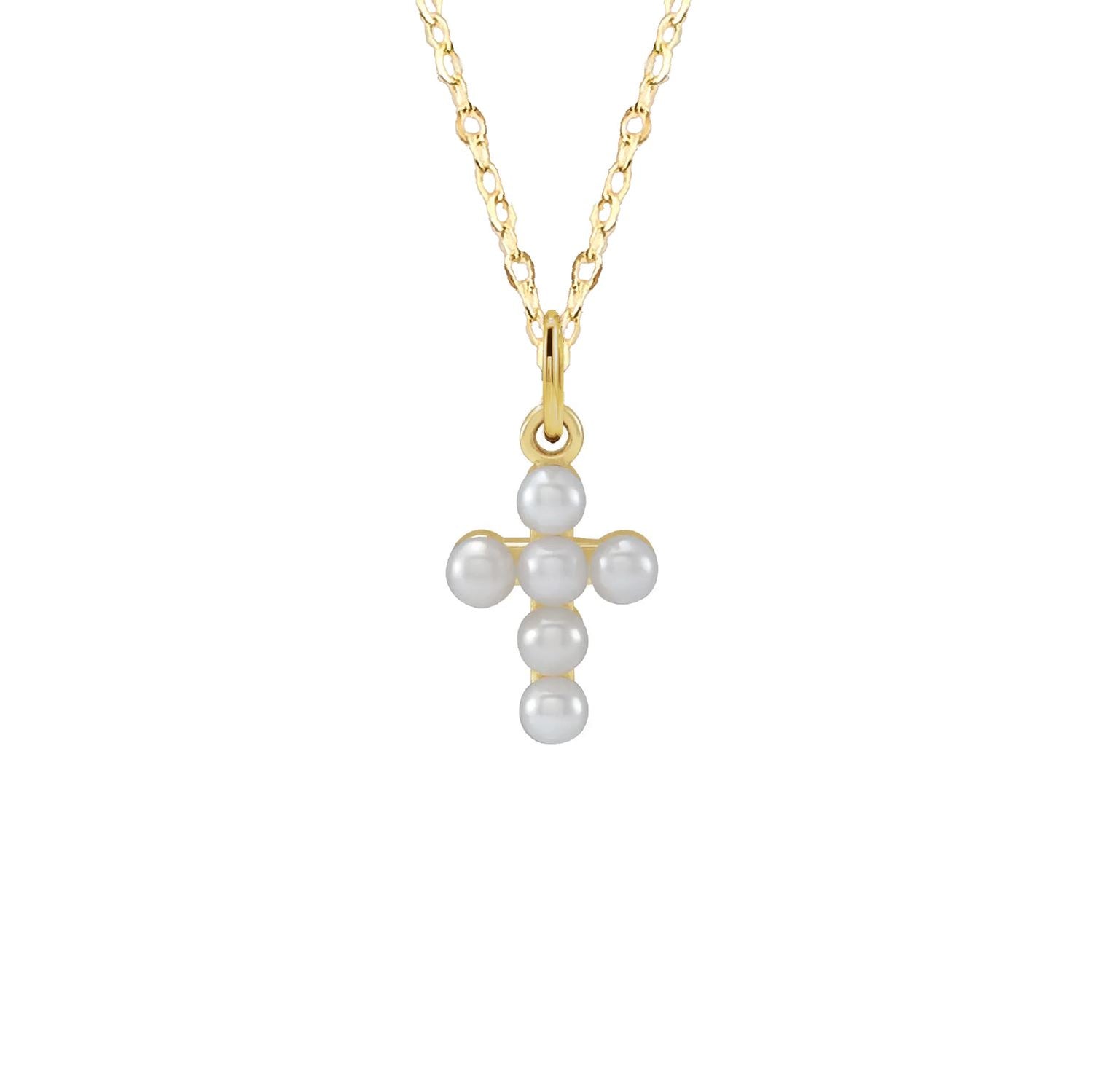 14K Solid Gold Pearl Cross Necklace Necklace Robyn Canady 14K Gold Filled