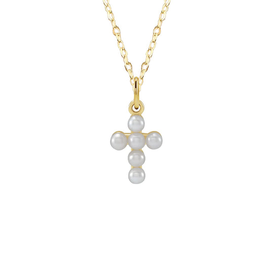 14K Solid Gold Pearl Cross Necklace Necklace Robyn Canady 14K Gold Filled