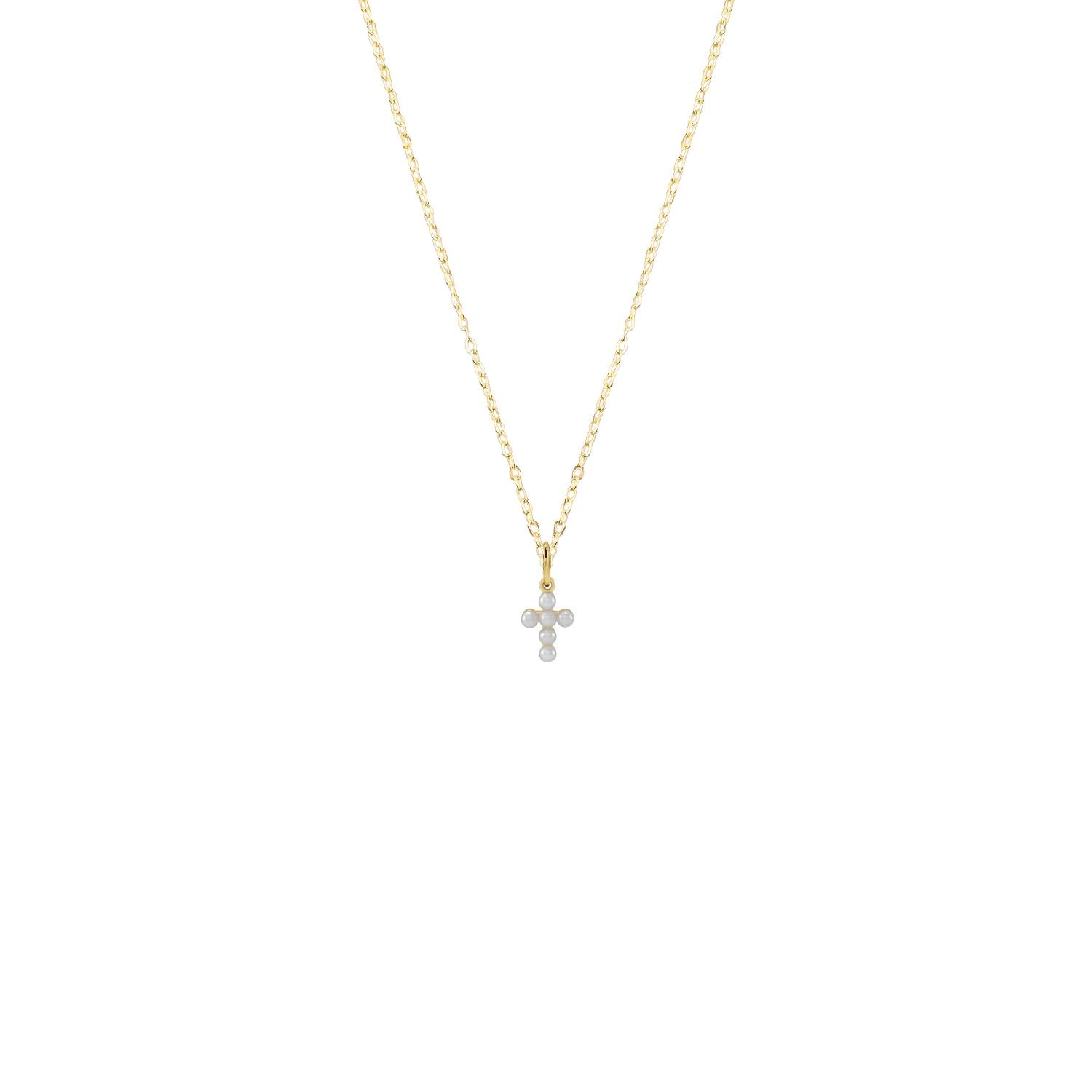 14K Solid Gold Pearl Cross Necklace Necklace Robyn Canady