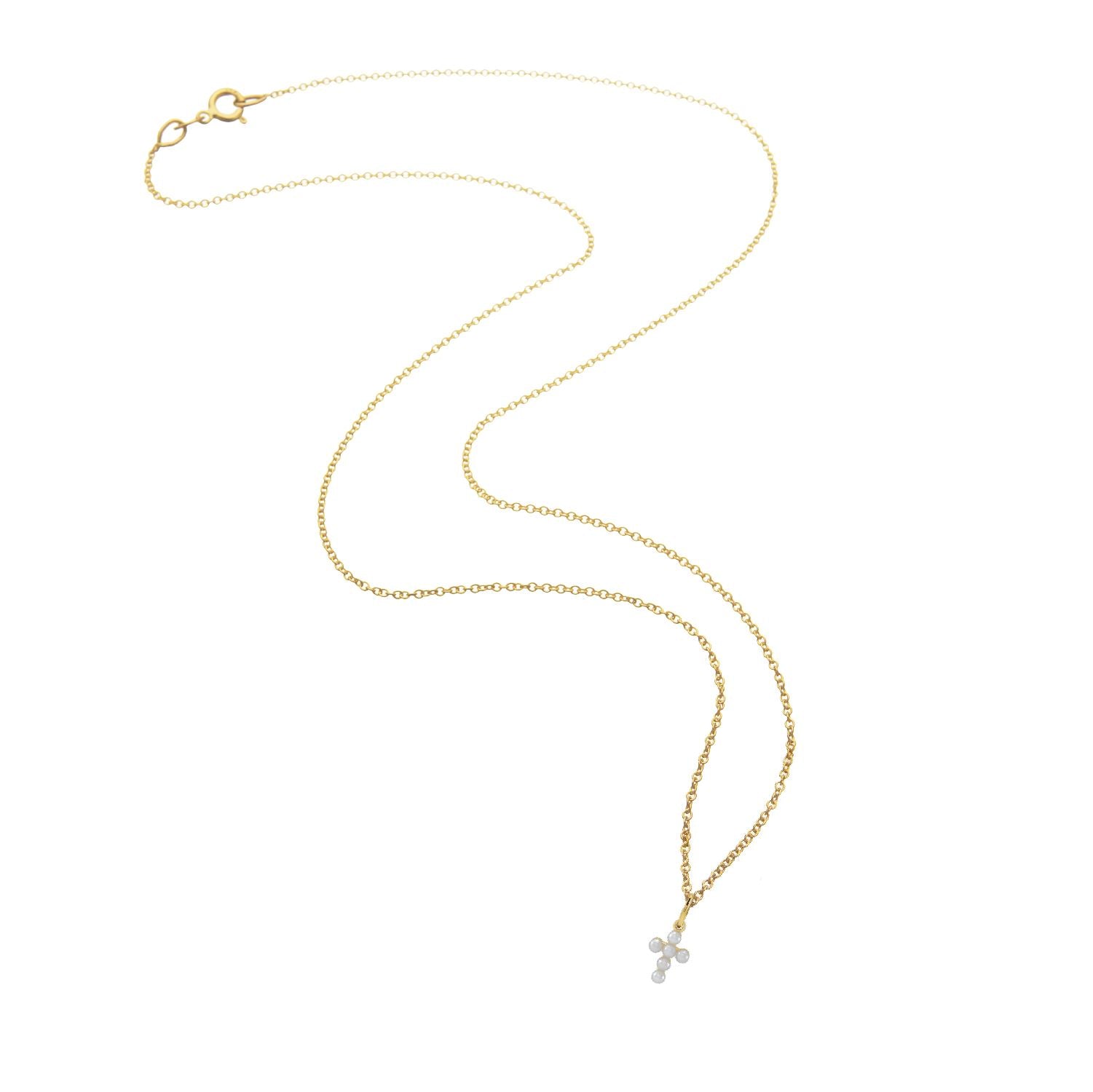 14K Solid Gold Pearl Cross Necklace Necklace Robyn Canady