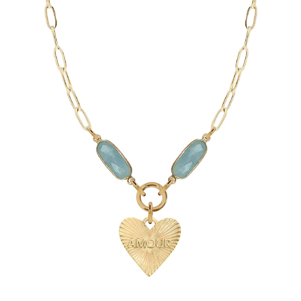 7 Fall Colors - Gemstone Link Amore Heart Necklace Bracelet Robyn Canady Aquamarine