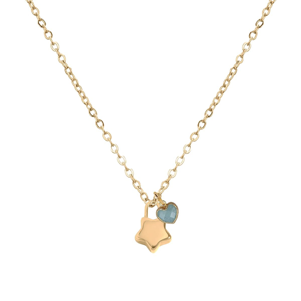 5 Fall Colors - LoveSpell Tiny Star + Heart Necklace Necklace Robyn Canady Aquamarine