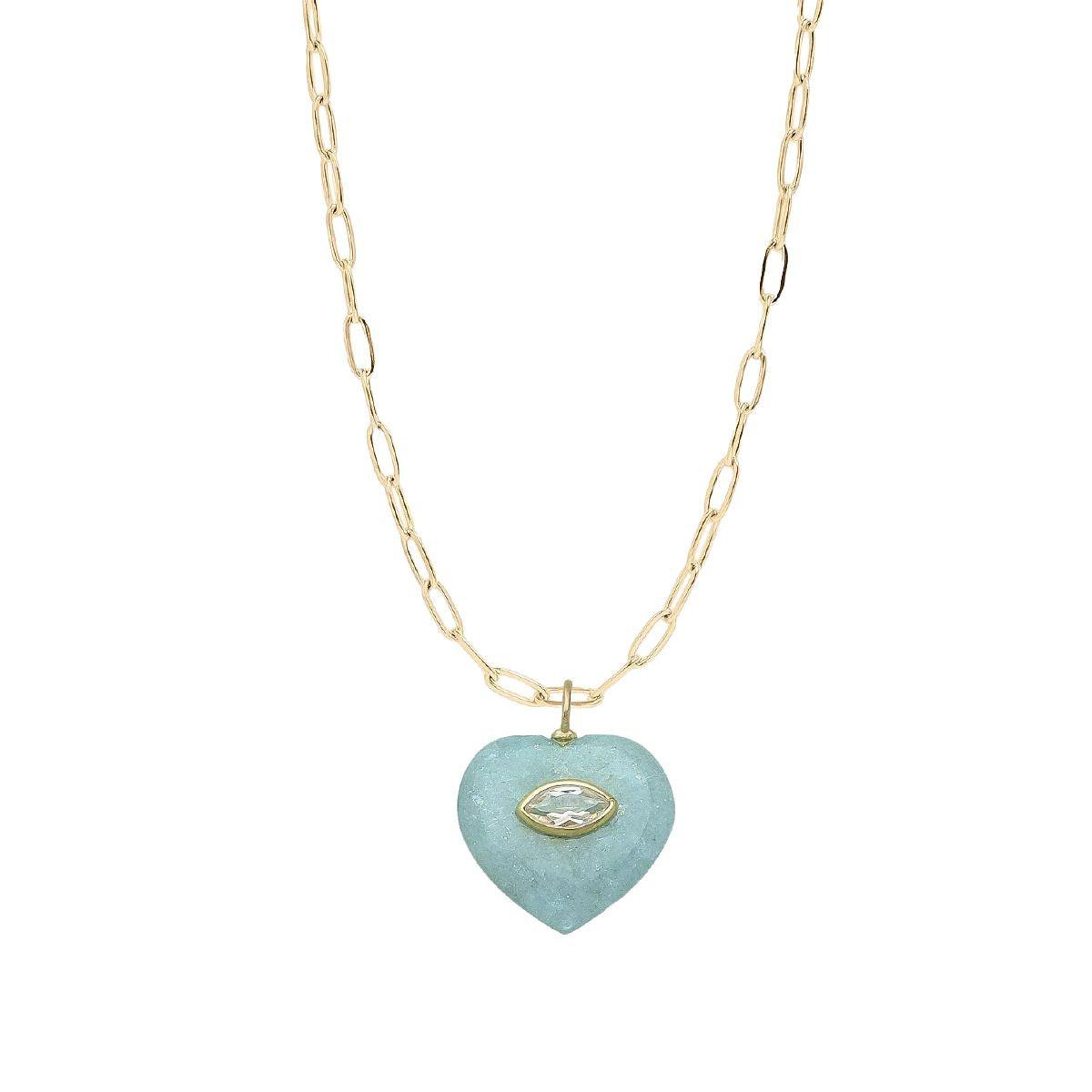 5 Fall Colors - LoveSpell Heart Gemstone Necklace Necklace Robyn Canady Aquamarine + White Topaz