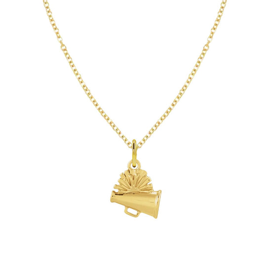 For the Cheerleader - Tiny Megaphone and Pom Charm Necklace - Dainty FIne Jewelry Necklace Robyn Canady 14K Gold 14K Gold Filled