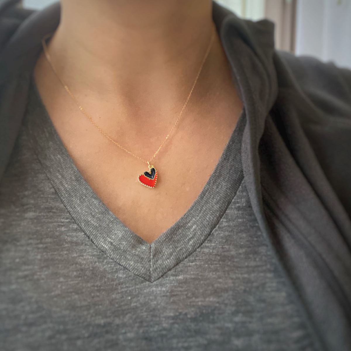 Game Day Necklace - Red and Black Hearts in a Signature Gift Box Necklace Robyn Canady